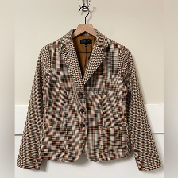 Talbots Brown & Multi-Color Plaid Wool Blend Riding Blazer Size 4 - Picture 3 of 9